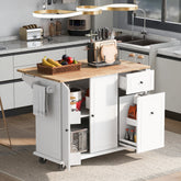 Kitchen Island with Drop Leaf & Pull-Out Organizer, Rolling, White